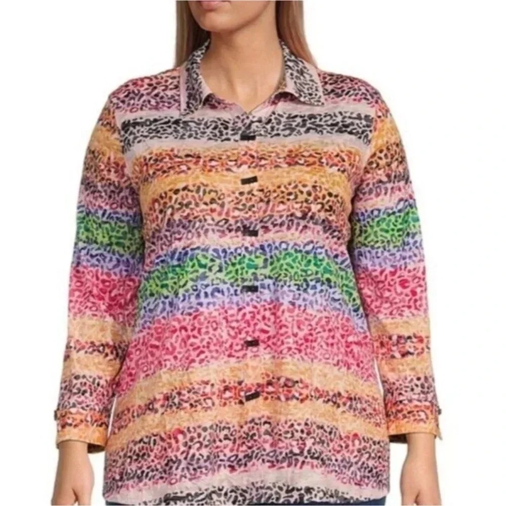 Ali Miles Long Sleeve Colorful Artsy Button Up Shirt